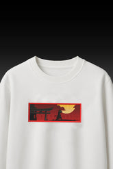Samurai Sunset Embroidered White T-Shirt