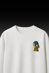 Girl with a Pearl Earring Embroidered White T-Shirt