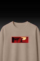 Samurai Sunset Embroidered Cream T-Shirt