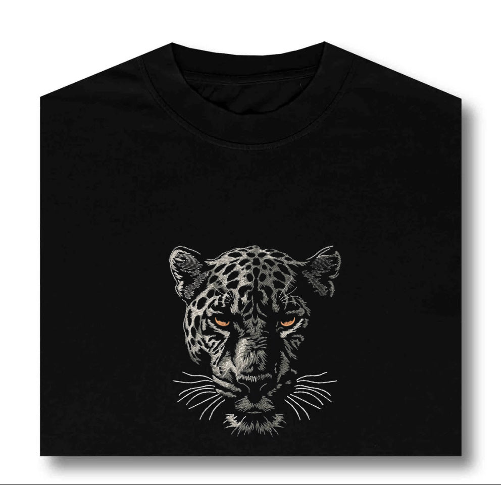 Midnight Stare – Embroidered Panther T-Shirt