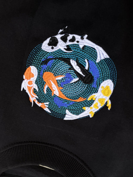 Fish Pond Embroidered Black Cropped Sweatshirt