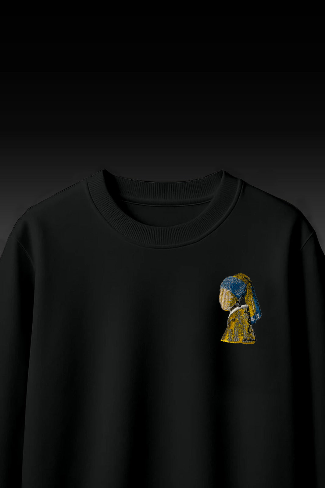 Girl with a Pearl Earring Embroidered Black T-Shirt