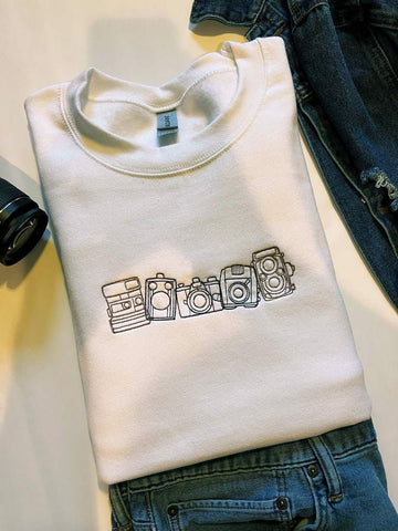 Vintage Cameras Embroidered T-Shirt